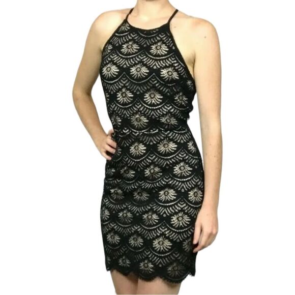 Monteau Dresses & Skirts - NWT Monteau Black Lace Strappy Sleeveless Mini Dress Nude Lining Women's Small
